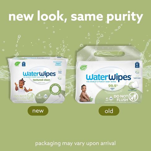 WaterWipes Sensitive+ Baby & Toddler Wipes, 3-In-1 Cleans, Cares, Protects, 99.9% Water, Textured Clean, Unscented & Hypoallergenic, 240 Count (4 Packs) in Saudi Arabia