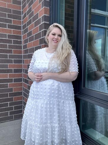 IN'VOLAND Womens Plus Size Swiss Dot Dress Chiffon Short Sleeve High Waist A Line Ruffle Tiered Babydoll Midi Dress in Kuwait