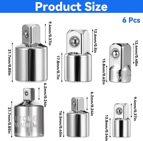 6 Piece Socket Adapter and Reducer Set 1/4", 3/8", 1/2" Chrome Vanadium Steel Converter Sets Kit For Car and Construction Work in Saudi Arabia