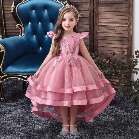 HIHCBF Little Big Girls Flower High Low Tulle Dress Princess Wedding Pageant Birthday Party Formal Evening Dance Ball Gown in Kuwait