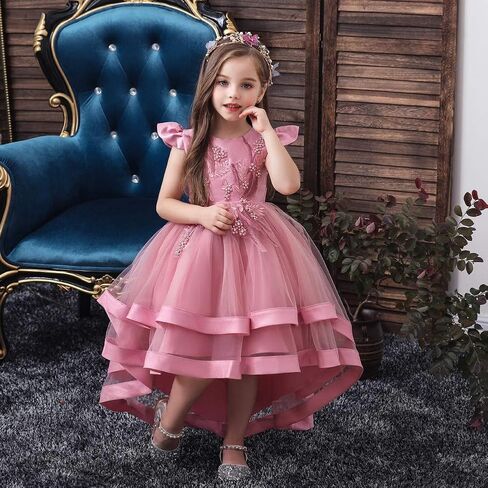 HIHCBF Little Big Girls Flower High Low Tulle Dress Princess Wedding Pageant Birthday Party Formal Evening Dance Ball Gown in Kuwait