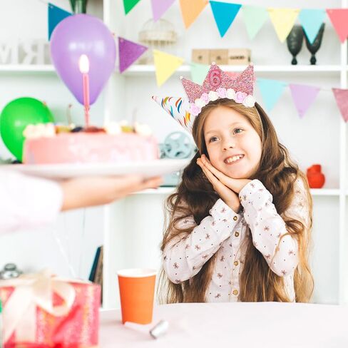 Birthday Decorations Headband Glitter Crown Flower Princess Hairband Tiara Hair Accessory Hair Hoop Rose Gold Sash Cute Hair Band Clip for Party Take Photos Decorations (6th Headband) in Saudi Arabia