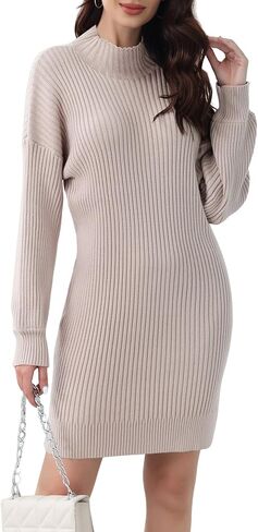 HDLTE Womens Long Sleeve Sweaters Oversized Loose Mock Neck Pullover Sweater Dress for Women Winter Trendy 2025 in Saudi Arabia