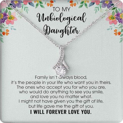 Personalized To My Bonus Daughter Necklace from Stepmom Stepdad I Will Always Love You Stepdaughter Jewelry Birthday Wedding Christmas Customized Message Card in Saudi Arabia