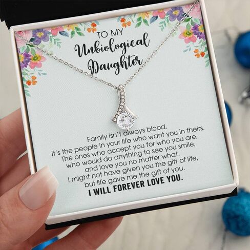 Personalized To My Bonus Daughter Necklace from Stepmom Stepdad I Will Always Love You Stepdaughter Jewelry Birthday Wedding Christmas Customized Message Card in Saudi Arabia