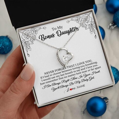 Personalized To My Bonus Daughter Necklace from Stepmom Stepdad I Will Always Love You Stepdaughter Jewelry Birthday Wedding Christmas Customized Message Card in Saudi Arabia