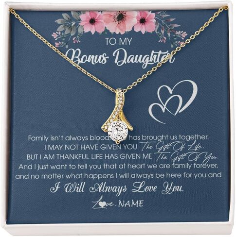 Personalized To My Bonus Daughter Necklace from Stepmom Stepdad I Will Always Love You Stepdaughter Jewelry Birthday Wedding Christmas Customized Message Card in Saudi Arabia