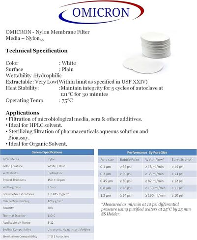 OMICRON™ 170047M Nylon Membrane Filters, 47mm, 1.0 Micron, (Pack of 100) (Cross Reference 7410-004) in Saudi Arabia