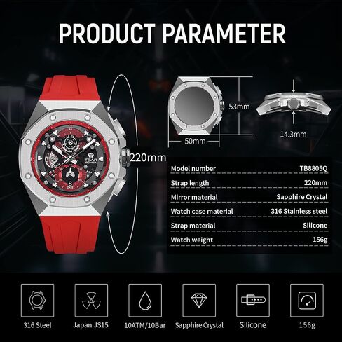 TSAR BOMBA Mens Watches Waterproof 50M Analog Chronograph Men’s Dress Business Work Watch Luxury Tonneau Watches for Men in Saudi Arabia