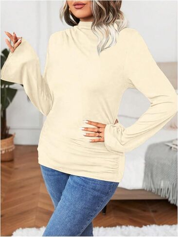 SOLY HUX Women's Plus Size T Shirts Mock Neck Bell Long Sleeve Ruched Tee Tops in Saudi Arabia