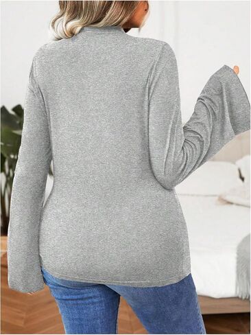 SOLY HUX Women's Plus Size T Shirts Mock Neck Bell Long Sleeve Ruched Tee Tops in Saudi Arabia