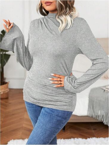 SOLY HUX Women's Plus Size T Shirts Mock Neck Bell Long Sleeve Ruched Tee Tops in Saudi Arabia