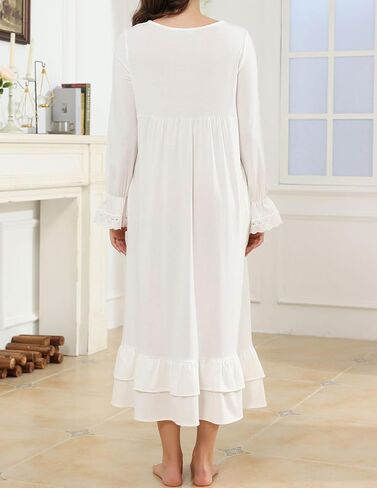 Women's Victorian Nightgown Soft Cotton Sleepwear Long Sleeve Princess Nightdress with Pockets in Saudi Arabia
