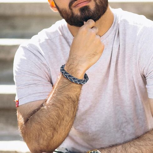 سوار مضفر من الجلد للرجال من Murtoo، أساور جلدية متينة للرجال مع سلسلة فولاذية، هدية أنيقة للرجال (أزرق، فضي، 7.5 بوصة) in Kuwait