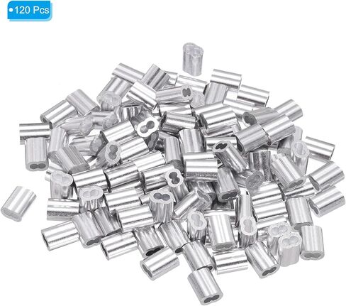 PATIKIL 1/16"/ 1.5mm Aluminum Crimping Loop Sleeves, 120Pcs Cable Crimp Ferrules Wire Rope Sleeves Loops for Rigging Railing, Silver Tone in Saudi Arabia