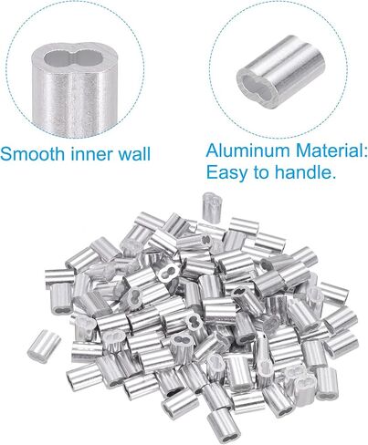 PATIKIL 1/16"/ 1.5mm Aluminum Crimping Loop Sleeves, 120Pcs Cable Crimp Ferrules Wire Rope Sleeves Loops for Rigging Railing, Silver Tone in Saudi Arabia