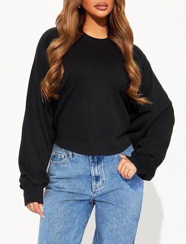 TZLDN Women Cropped Sweatshirts Open Back Long Sleeve Crew Neck Hoodies Pullover Y2k Tops Casual Outfits Fall Fashion Clothes in Saudi Arabia