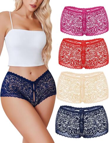 ملابس داخلية مثيرة للنساء من Avidlove سراويل داخلية قصيرة من الدانتيل سراويل داخلية عالية الخصر سراويل صفيق ناعمة 1/4 حزمة in Kuwait