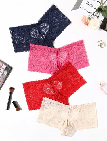 ملابس داخلية مثيرة للنساء من Avidlove سراويل داخلية قصيرة من الدانتيل سراويل داخلية عالية الخصر سراويل صفيق ناعمة 1/4 حزمة in Kuwait