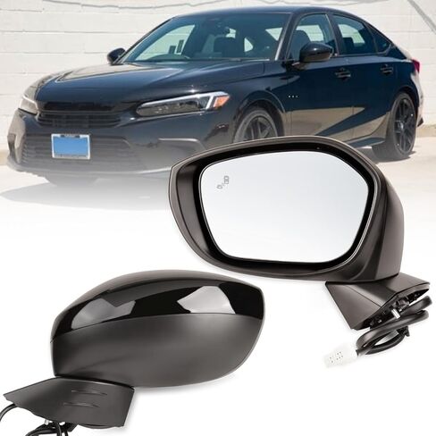 Civic Drive Side Rear View Mirror compatible with 2022 2023 2024 2025 Honda Civic with Power Glass adjustment, Heated,Blind Spot, Match Black Metallic in Saudi Arabia