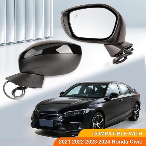 Civic Drive Side Rear View Mirror compatible with 2022 2023 2024 2025 Honda Civic with Power Glass adjustment, Heated,Blind Spot, Match Black Metallic in Saudi Arabia