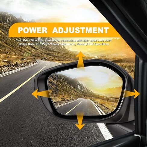 Civic Drive Side Rear View Mirror compatible with 2022 2023 2024 2025 Honda Civic with Power Glass adjustment, Heated,Blind Spot, Match Black Metallic in Saudi Arabia