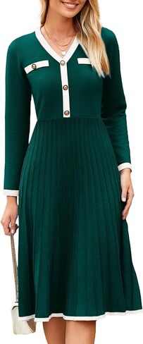 Simplee Women Long Sleeve Sweater Dress Ribbed Knit Formal Work Midi Dresses in Saudi Arabia