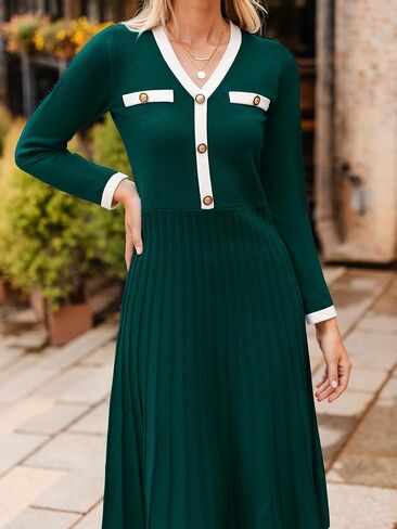 Simplee Women Long Sleeve Sweater Dress Ribbed Knit Formal Work Midi Dresses in Saudi Arabia