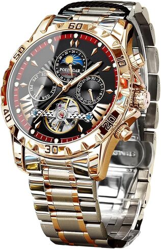 FORSINING Mechanical Men's Watch, Moon Phase Tourbillon Automatic Self-Wind Wristwatch, Luxury Stainless Steel Band 43mm Big Dial Mens Wrist Watch with 3 Sub Dial in Saudi Arabia