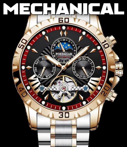 FORSINING Mechanical Men's Watch, Moon Phase Tourbillon Automatic Self-Wind Wristwatch, Luxury Stainless Steel Band 43mm Big Dial Mens Wrist Watch with 3 Sub Dial in Saudi Arabia