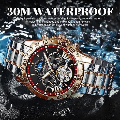 FORSINING Mechanical Men's Watch, Moon Phase Tourbillon Automatic Self-Wind Wristwatch, Luxury Stainless Steel Band 43mm Big Dial Mens Wrist Watch with 3 Sub Dial in Saudi Arabia