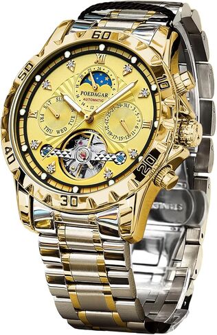 FORSINING Mechanical Men's Watch, Moon Phase Tourbillon Automatic Self-Wind Wristwatch, Luxury Stainless Steel Band 43mm Big Dial Mens Wrist Watch with 3 Sub Dial in Saudi Arabia
