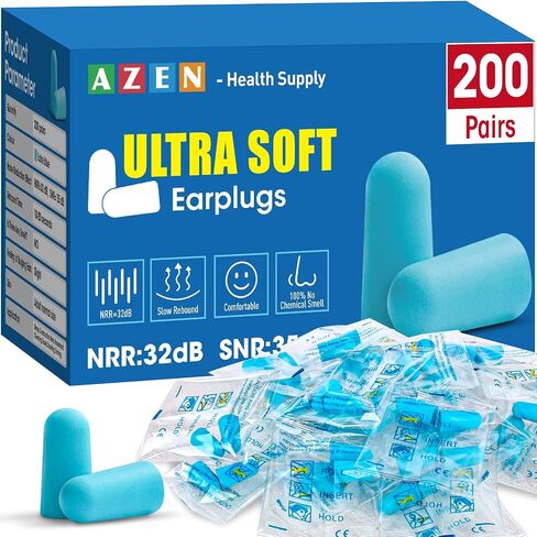 AZEN 100 Pairs Ear Plugs Bulk, Soft Foam Ear Plugs for Sleeping Noise Cancelling, NRR 32dB Earplugs for Concerts Shooting Swimming Noise Reduction (Lake Blue) in Saudi Arabia