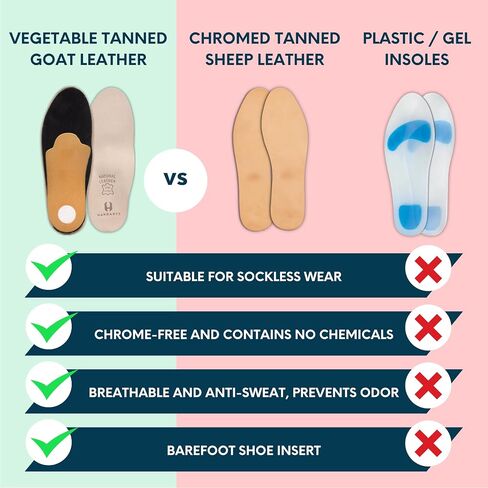 HANDARTE Leather Orthotic Insoles for Men | Arch Support Inserts for Flat Feet, Plantar Fasciitis & Overpronation | 100% Natural Goatskin - Chrome-Free, Anti-Sweat & Anti-Odor (US M11 | EU45) in Kuwait