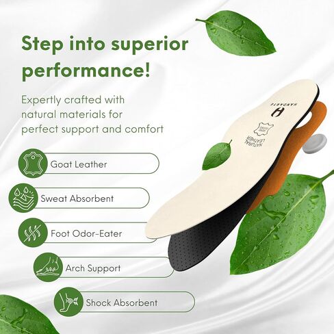 HANDARTE Leather Orthotic Insoles for Men | Arch Support Inserts for Flat Feet, Plantar Fasciitis & Overpronation | 100% Natural Goatskin - Chrome-Free, Anti-Sweat & Anti-Odor (US M11 | EU45) in Kuwait