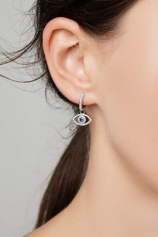 Sterling Silver Evil Eye Huggie Earrings | NOT ONLY POST PART | White Gold Plated Huggie Hoop Earrings for Women in Saudi Arabia