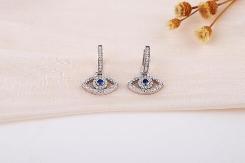 Sterling Silver Evil Eye Huggie Earrings | NOT ONLY POST PART | White Gold Plated Huggie Hoop Earrings for Women in Saudi Arabia