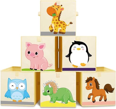 6 Pcs Collapsible Cube Storage Bins Kids Foldable Storage Cube Organizer Fabric Toy Box Decorative Kids Storage with Handles for Home Nursery Bedroom, 10.6 x 10.6 Inch (Animal) in Saudi Arabia