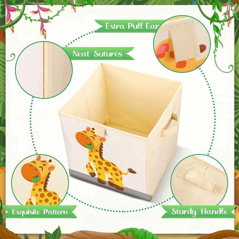 6 Pcs Collapsible Cube Storage Bins Kids Foldable Storage Cube Organizer Fabric Toy Box Decorative Kids Storage with Handles for Home Nursery Bedroom, 10.6 x 10.6 Inch (Animal) in Saudi Arabia