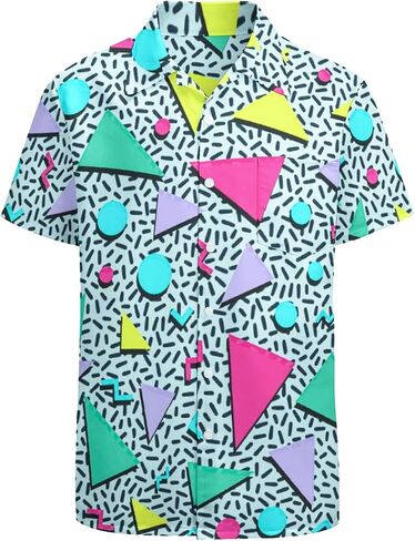 Artsadd 80s 90s Hawaiian Shirt for Men Vintage Button Down Short Sleeve Big and Tall Shirts Funny Party Disco Outfit in Kuwait