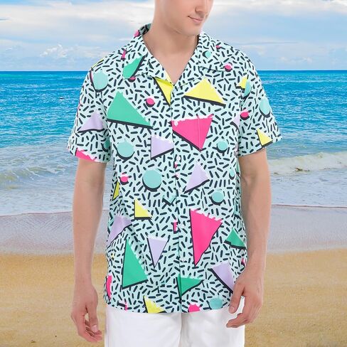 Artsadd 80s 90s Hawaiian Shirt for Men Vintage Button Down Short Sleeve Big and Tall Shirts Funny Party Disco Outfit in Kuwait