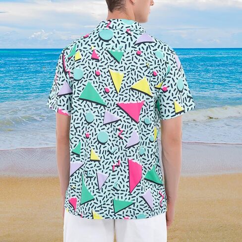 Artsadd 80s 90s Hawaiian Shirt for Men Vintage Button Down Short Sleeve Big and Tall Shirts Funny Party Disco Outfit in Kuwait
