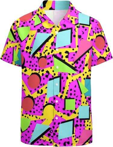 Artsadd 80s 90s Hawaiian Shirt for Men Vintage Button Down Short Sleeve Big and Tall Shirts Funny Party Disco Outfit in Kuwait