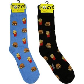 Foozys Men’s Burgers & Fries l Food & Drink Novelty Crew Socks | 2 Pair