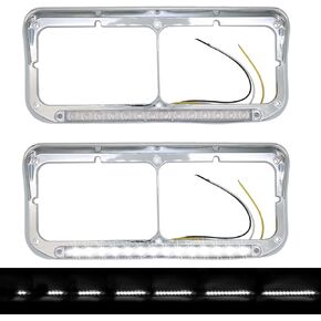 2x Chrome Headlight Bezels 12" Amber LED Light with Visor 4x6 Light Strip Fit for Kenworth T400 T600 T800 W900B W900L Peterbilt 378 379 Western Star 4900 Trucks (Amber Lens+Amber LED)