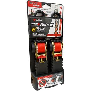 Caliber Retrax Ratchet Tie Down Strap Set 13412, Self-Retracting, 2 Straps