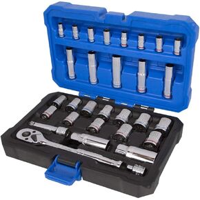 Kobalt 573349 30-Piece 1/4 and 3/8-Inch Drive Mechanic's Tool Set with Hard Case, Inch/Metric