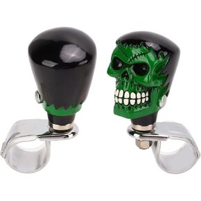 Astibym Skull Steering Wheel Knob, Rustproof Steering Wheel Handle Ball Sturdy Universal for Boats(Black Hair Green Face)
