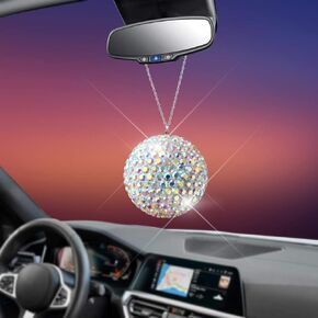 Bling Crystal Ball for Car Rear View Mirror Charm Hanging Ornament for Car Mirror Accessories for Men and Women Bling Car Mirror Decor (Colorstone)