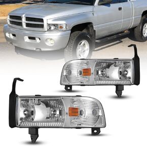 Nixon Offroad Led Headlights Assembly for 1994-2001 Dodge Ram 1500 2500 3500, 1995-2002 Dodge Ram 4000 Head Lamps with Led DRL, Reflector, Dual Beam Headlights, Driver & Passenger Side (Black)